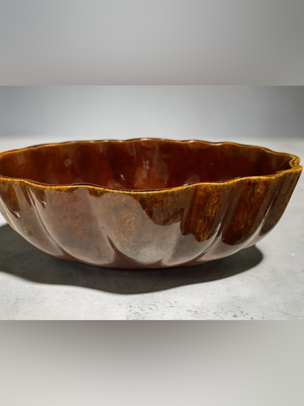 Vintage Cookson 603 Pottery USA Bowl Planter Dish Brown Drip Scalloped Edge MCM